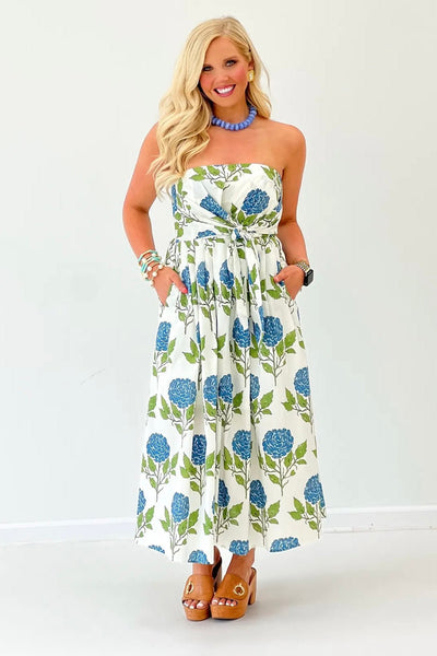 Blue Hydrangea Tie Front Dress - Lavish BoutiqueDresses