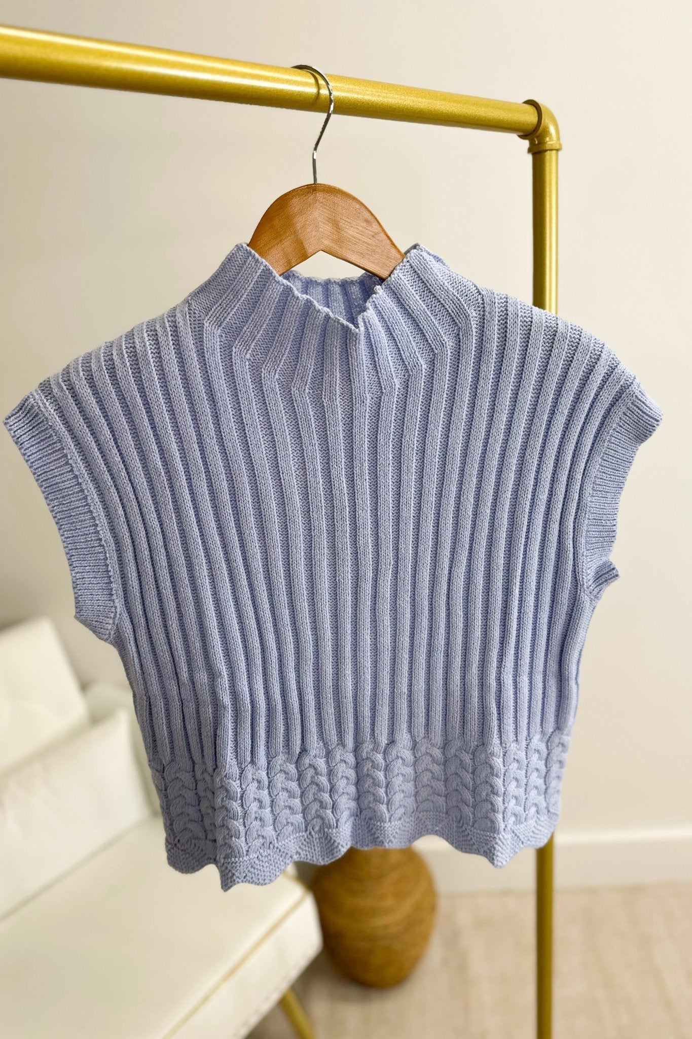 Blue Turtleneck Cropped Vest - Lavish BoutiqueTops