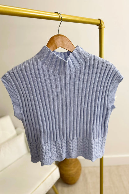 Blue Turtleneck Cropped Vest - Lavish BoutiqueTops