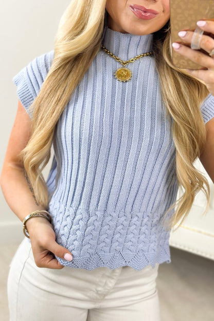Blue Turtleneck Cropped Vest - Lavish BoutiqueTops