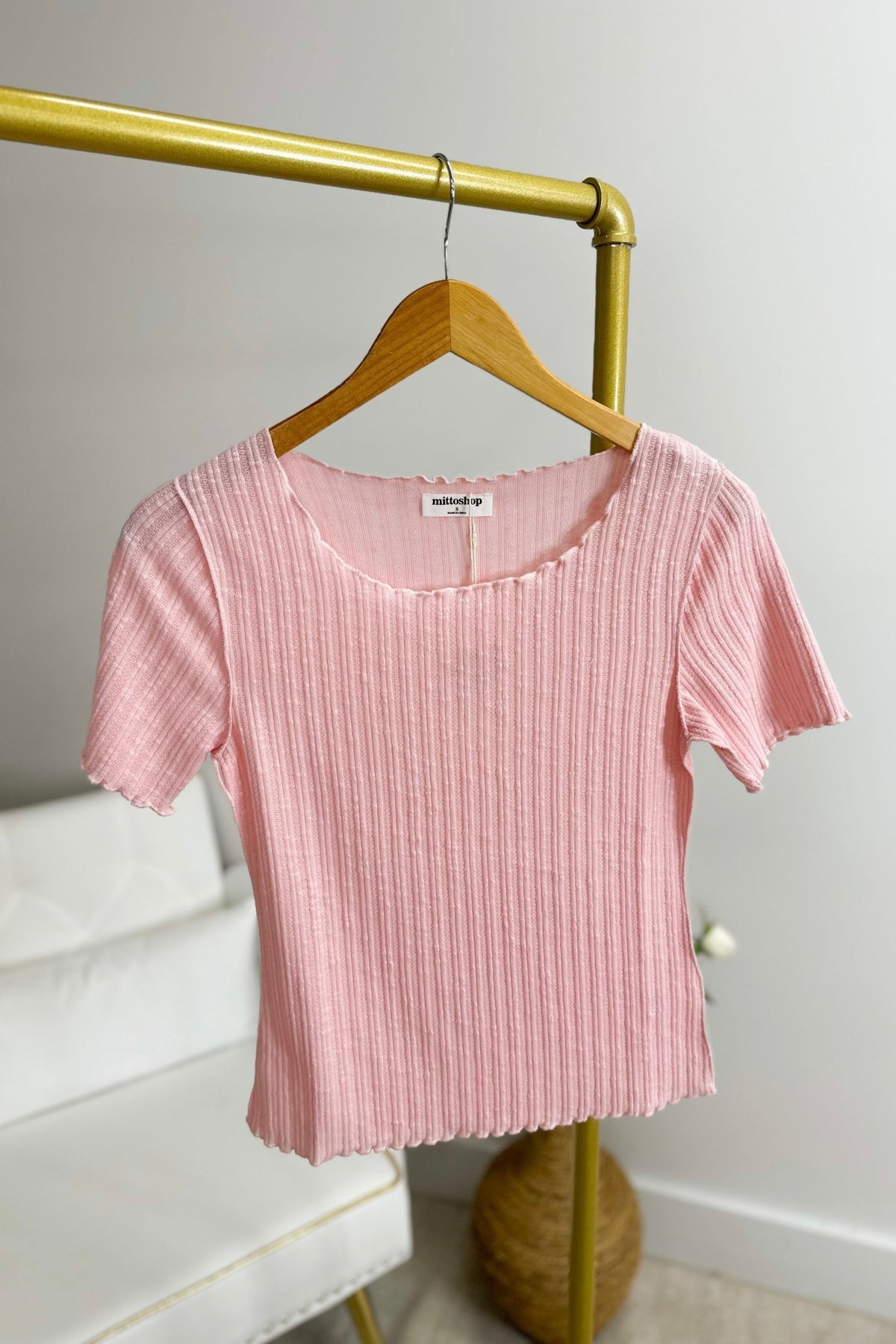 Blush Knit Round Neck Short Sleeve Top - Lavish BoutiqueTops