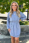 Heather Denim Long Sleeve Pocket Hoodie Dress