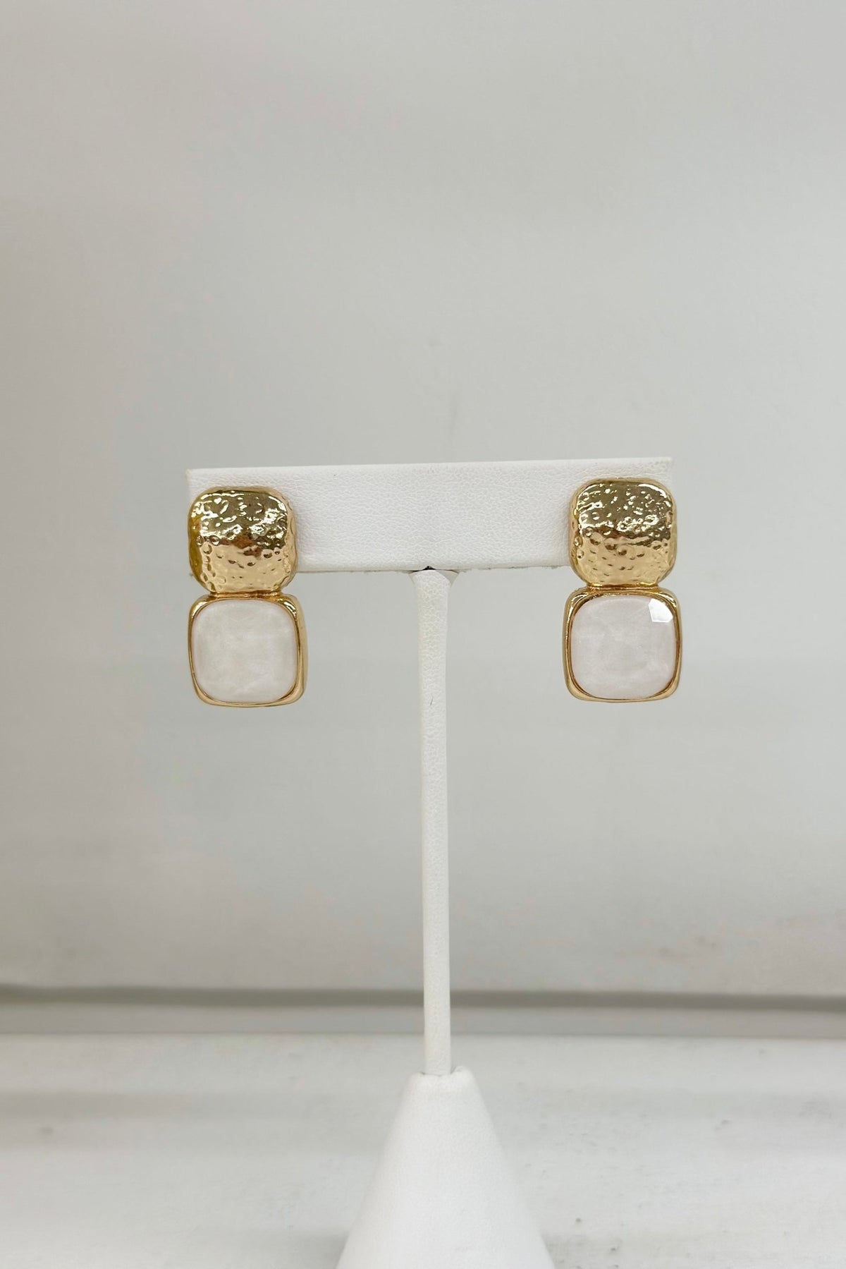Bold Square Stone & Metal Earrings - Lavish Boutique Accessories
