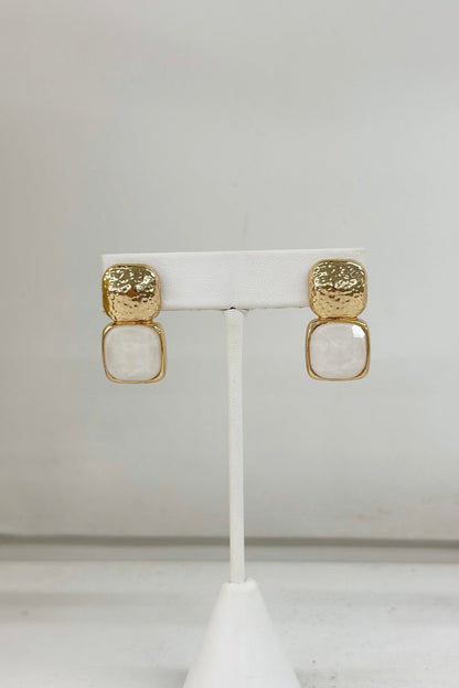 Bold Square Stone & Metal Earrings - Lavish Boutique Accessories