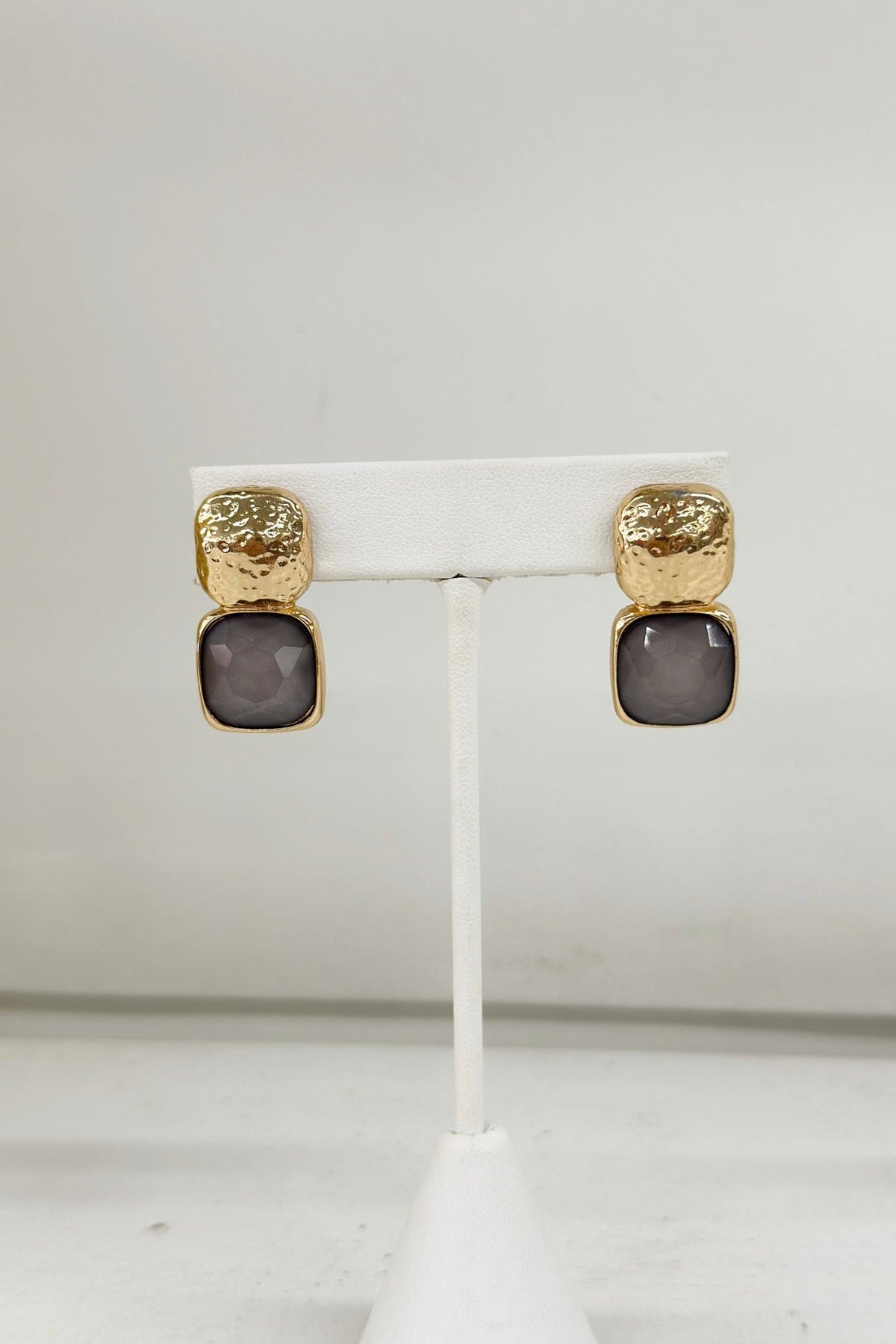 Bold Square Stone & Metal Earrings - Lavish Boutique Accessories