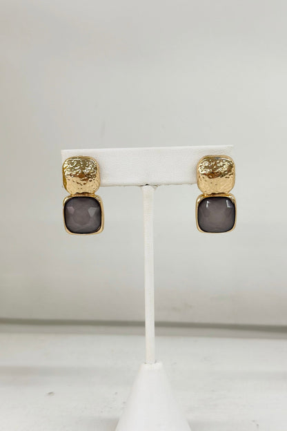 Bold Square Stone & Metal Earrings - Lavish Boutique Accessories