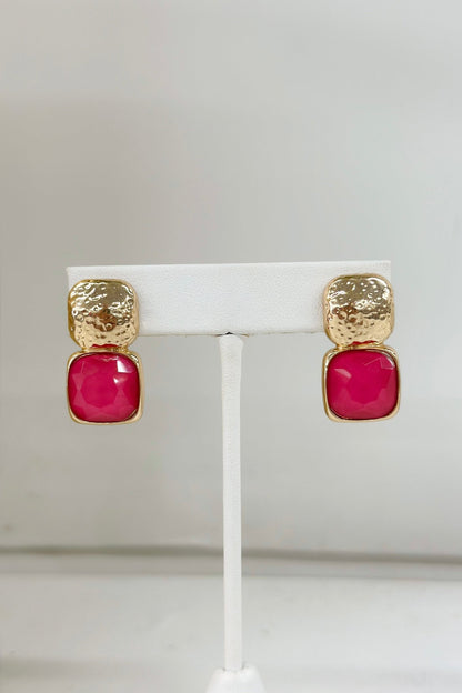 Bold Square Stone & Metal Earrings - Lavish Boutique Accessories