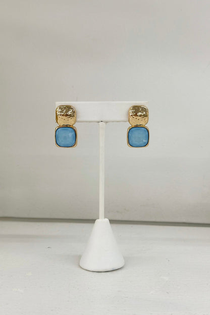 Bold Square Stone & Metal Earrings - Lavish Boutique Accessories
