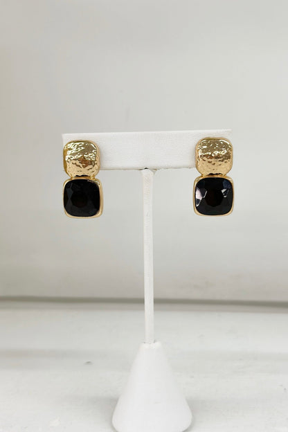 Bold Square Stone & Metal Earrings - Lavish Boutique Accessories
