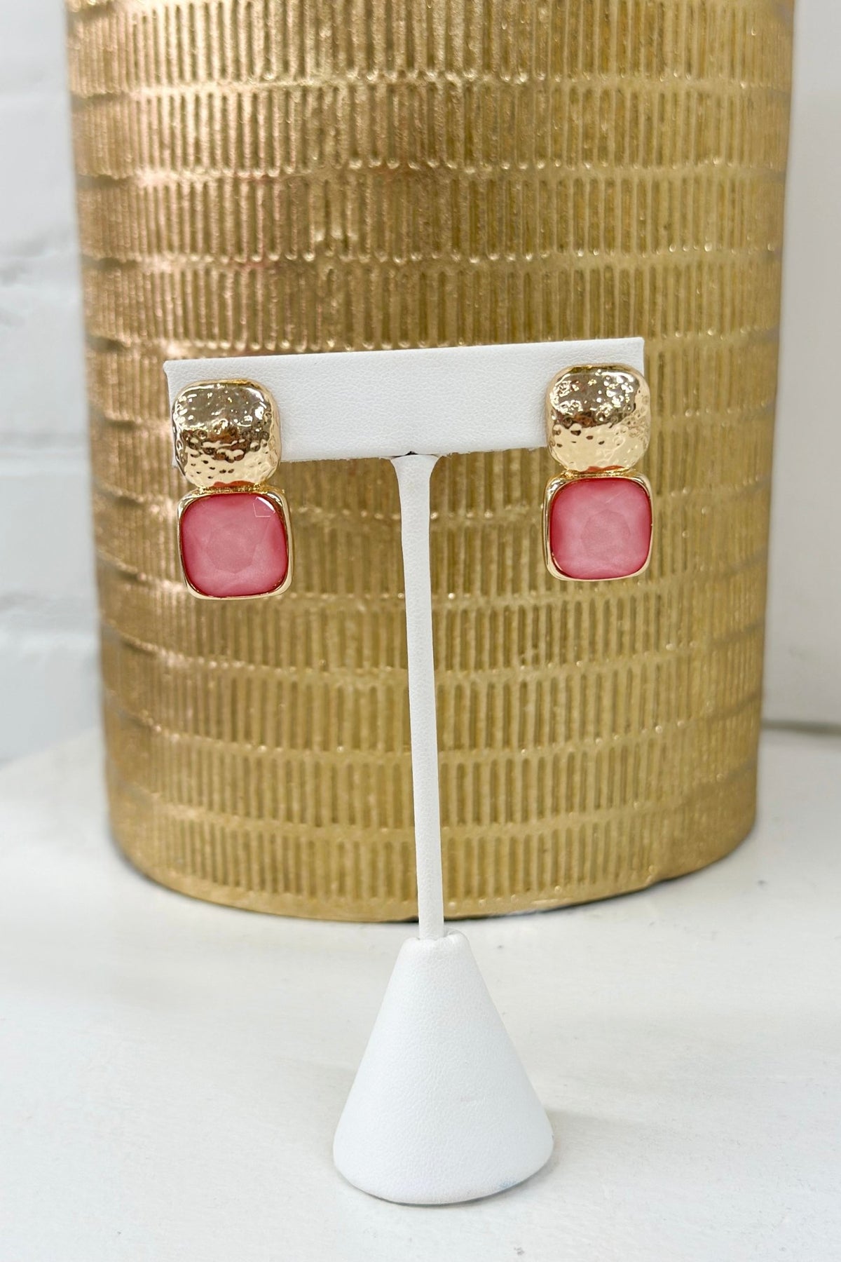 Bold Square Stone & Metal Earrings - Lavish Boutique Accessories
