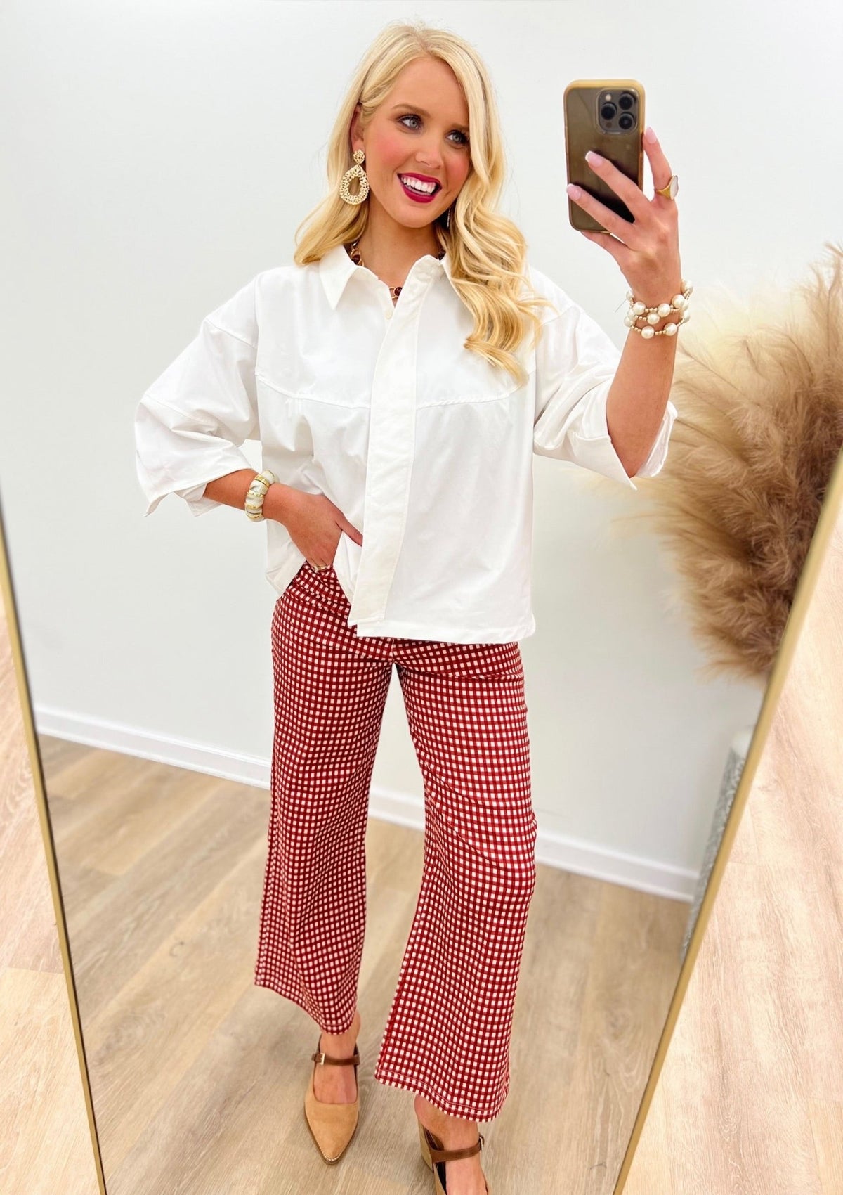 Brad & Rena Long Sleeve Collared Button Down Top - Lavish Boutique01-TOPS