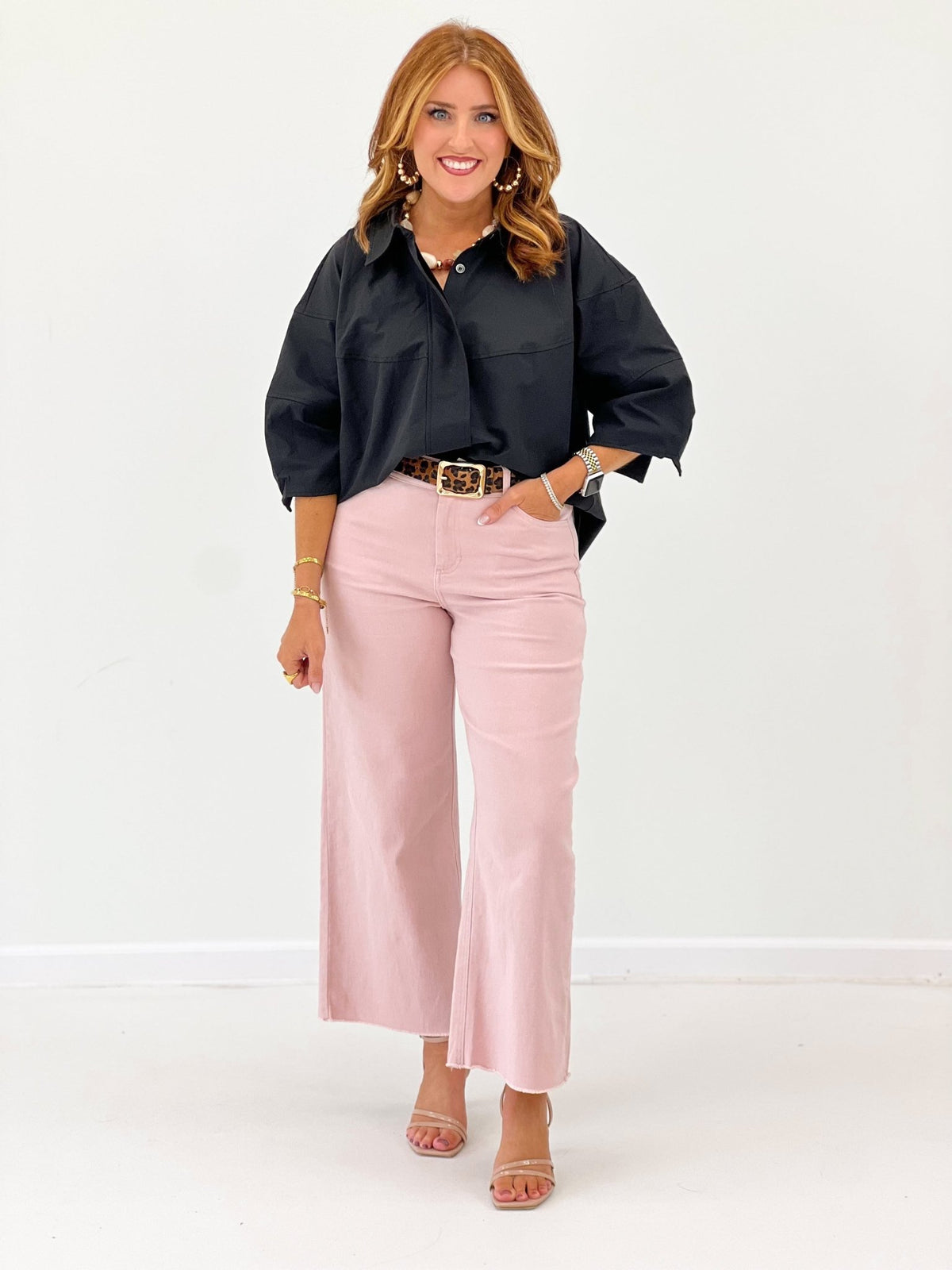 Brad & Rena Long Sleeve Collared Button Down Top - Lavish Boutique01-TOPS