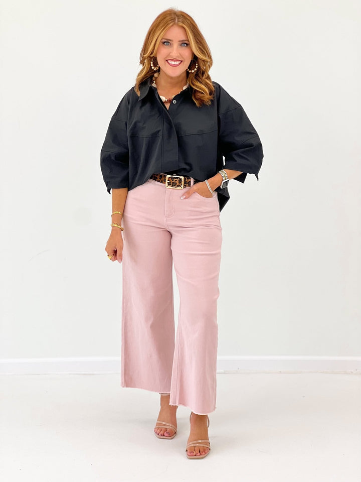 Brad & Rena Long Sleeve Collared Button Down Top - Lavish Boutique01-TOPS