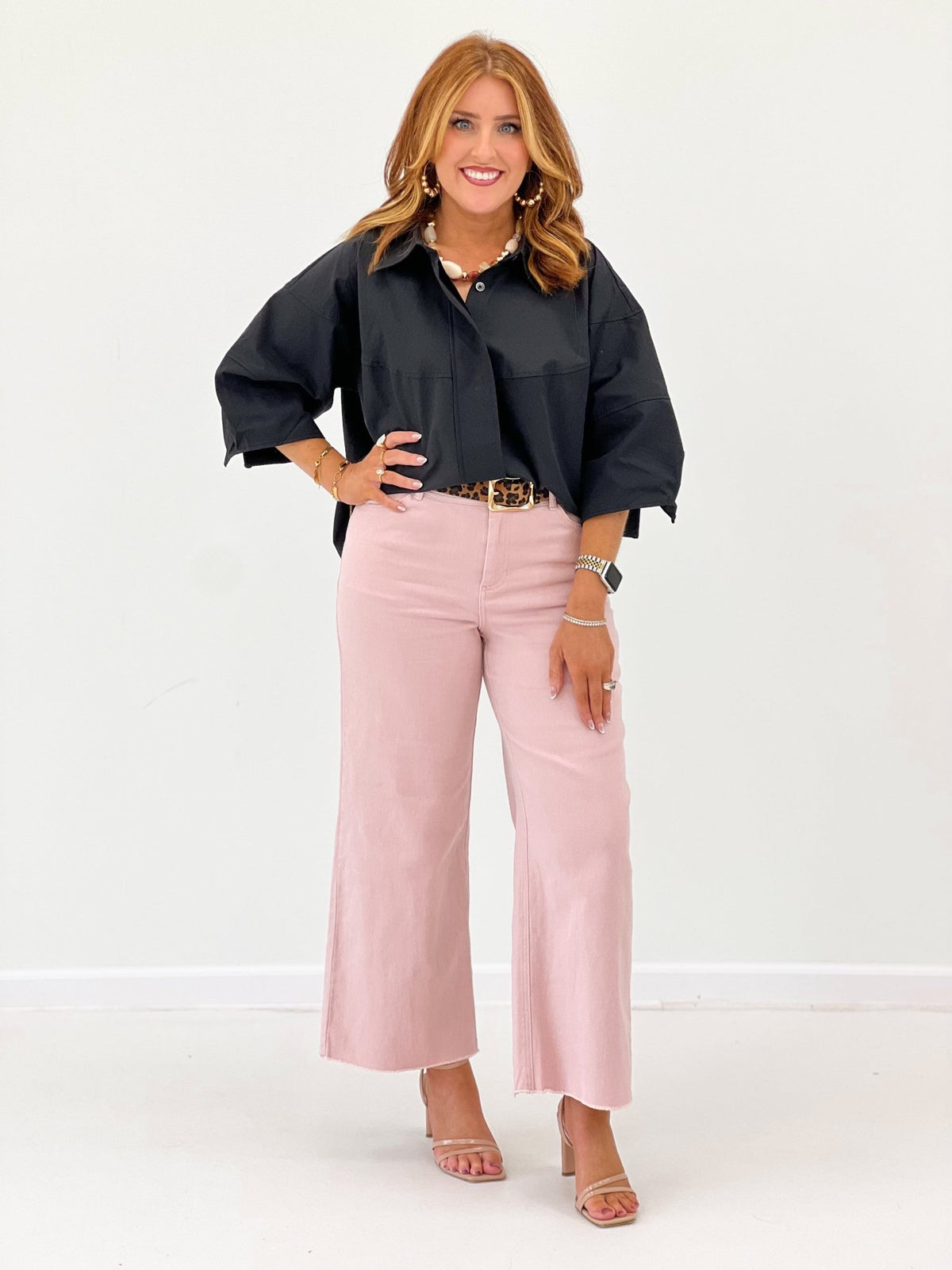 Brad & Rena Long Sleeve Collared Button Down Top - Lavish Boutique01-TOPS
