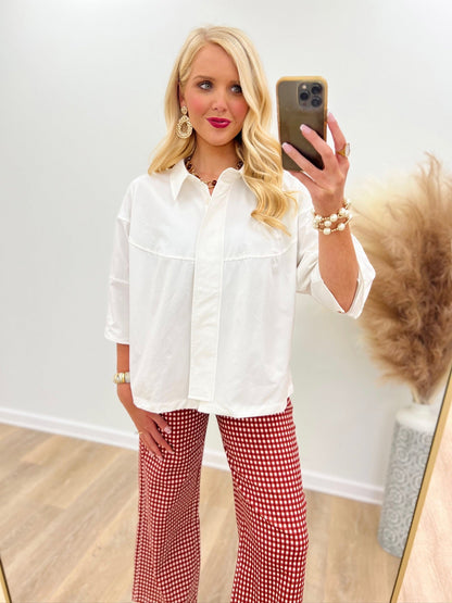 Brad & Rena Long Sleeve Collared Button Down Top - Lavish Boutique01-TOPS