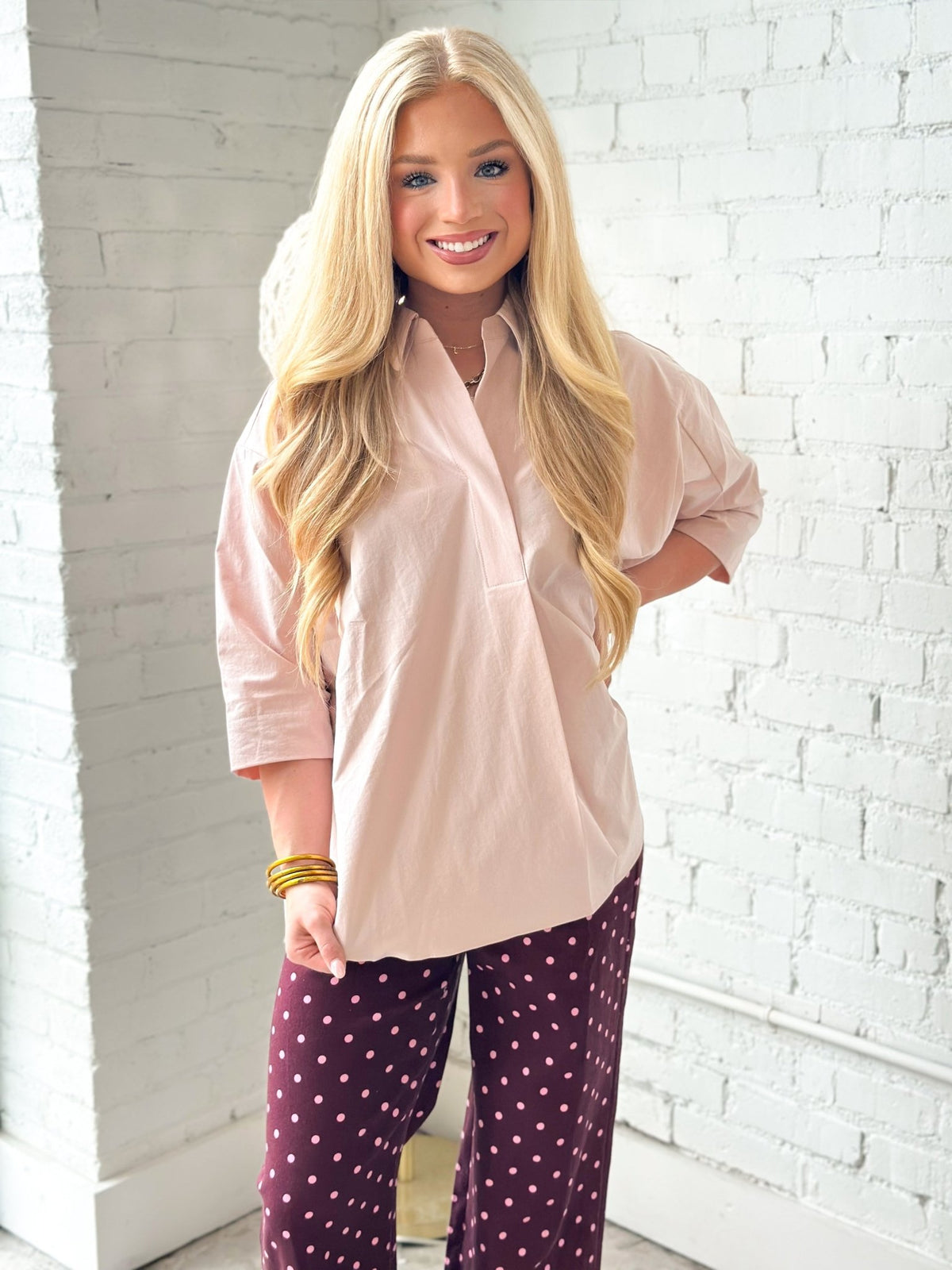 Draped v-neck blouse with full sleeves