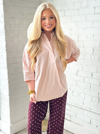 Draped v-neck blouse with full sleeves
