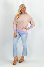 Pink & Light Green Stripe Long Sleeve Crewneck Top