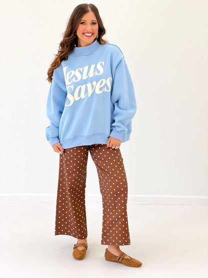 Graphic mock neck sweatshirt with a relaxed body