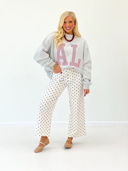Ash grey sweatshirt with a high mock collar and embroidery