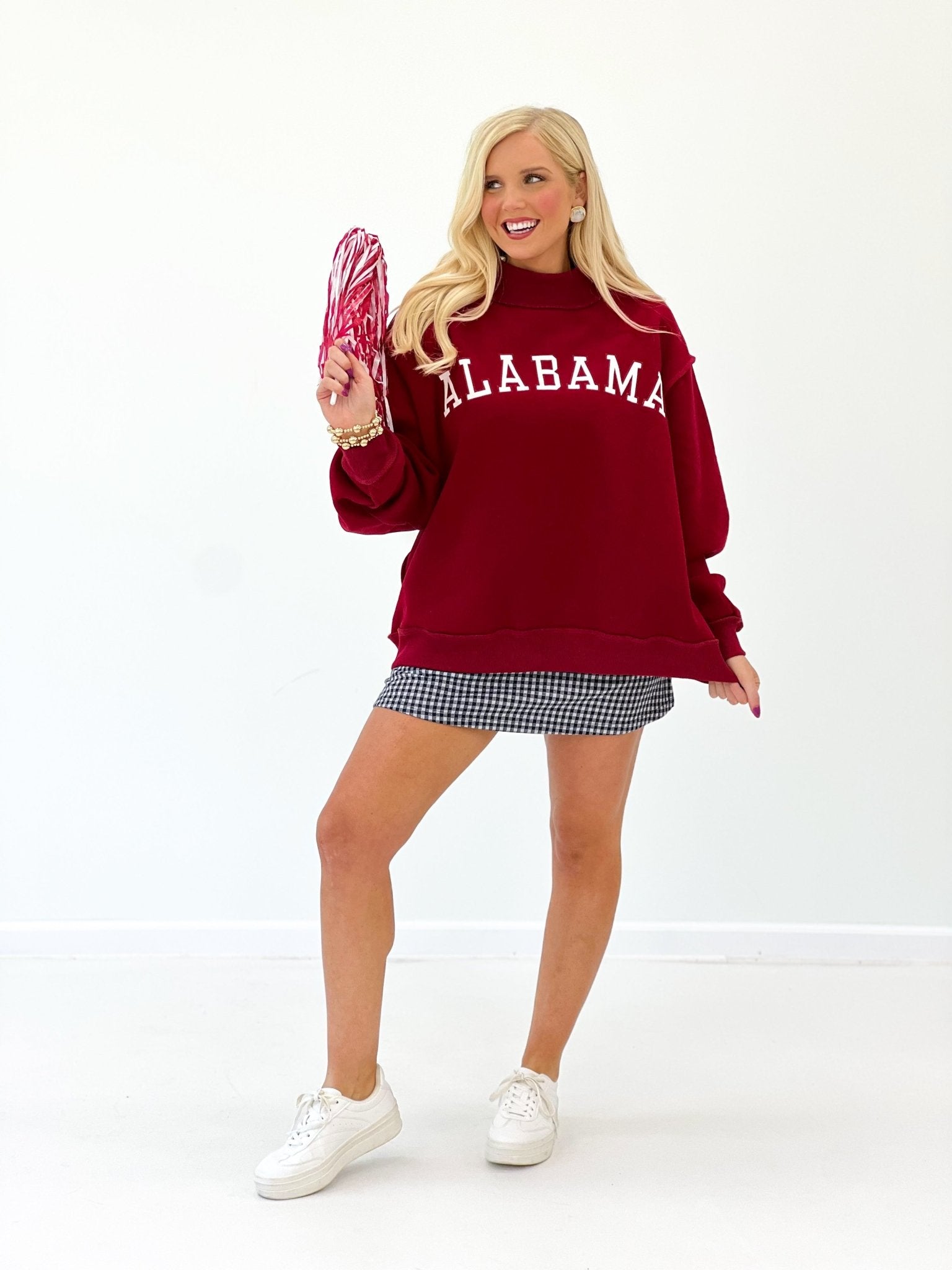 Crimson pullover sweatshirt with a high mock collar
