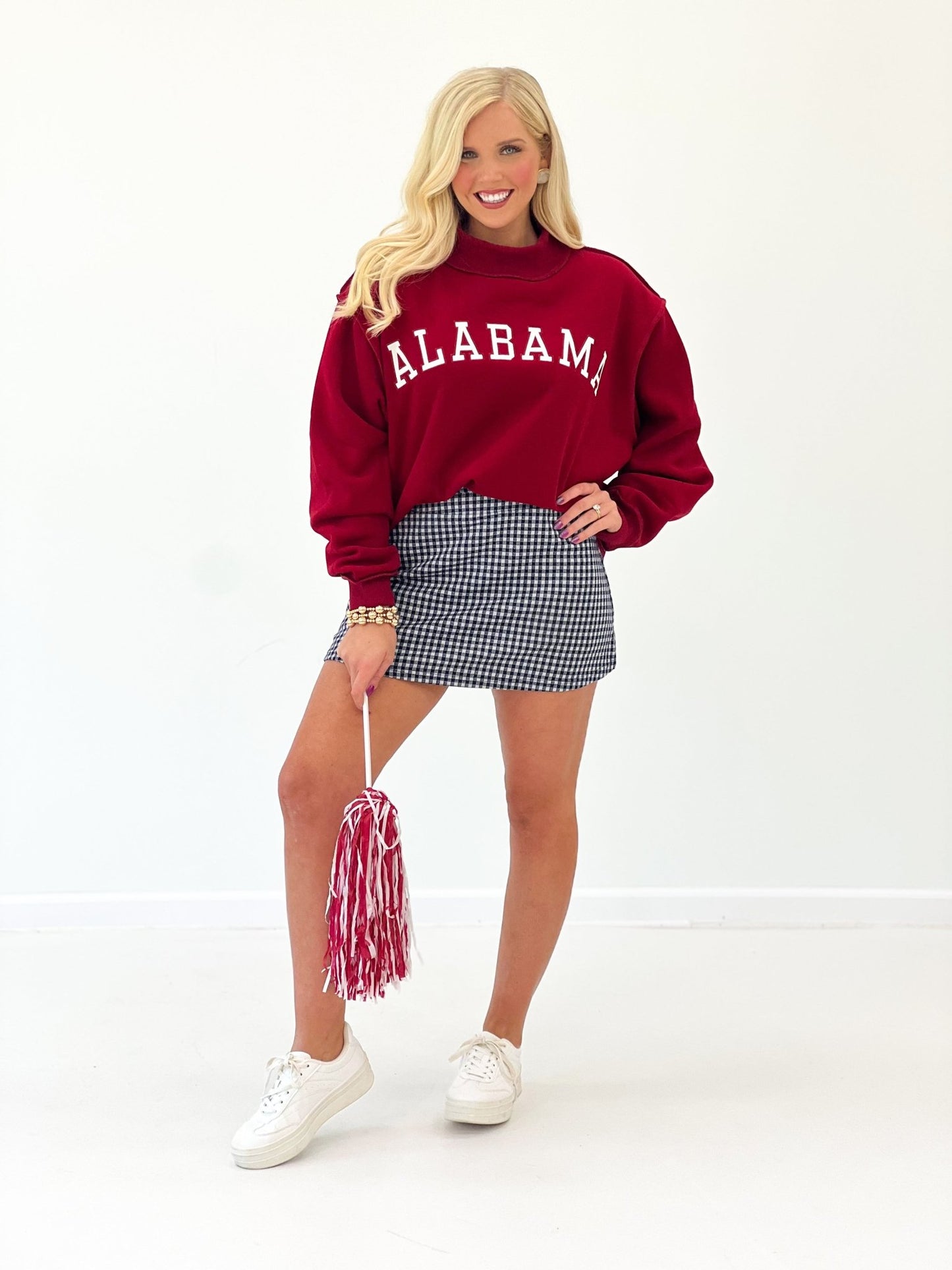 Crimson mock neck sweatshirt with an Alabama graphic