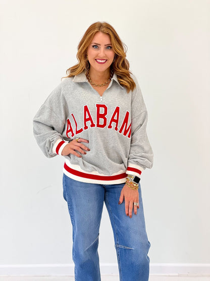 Heather grey pullover sweatshirt with a retro Alabama graphic