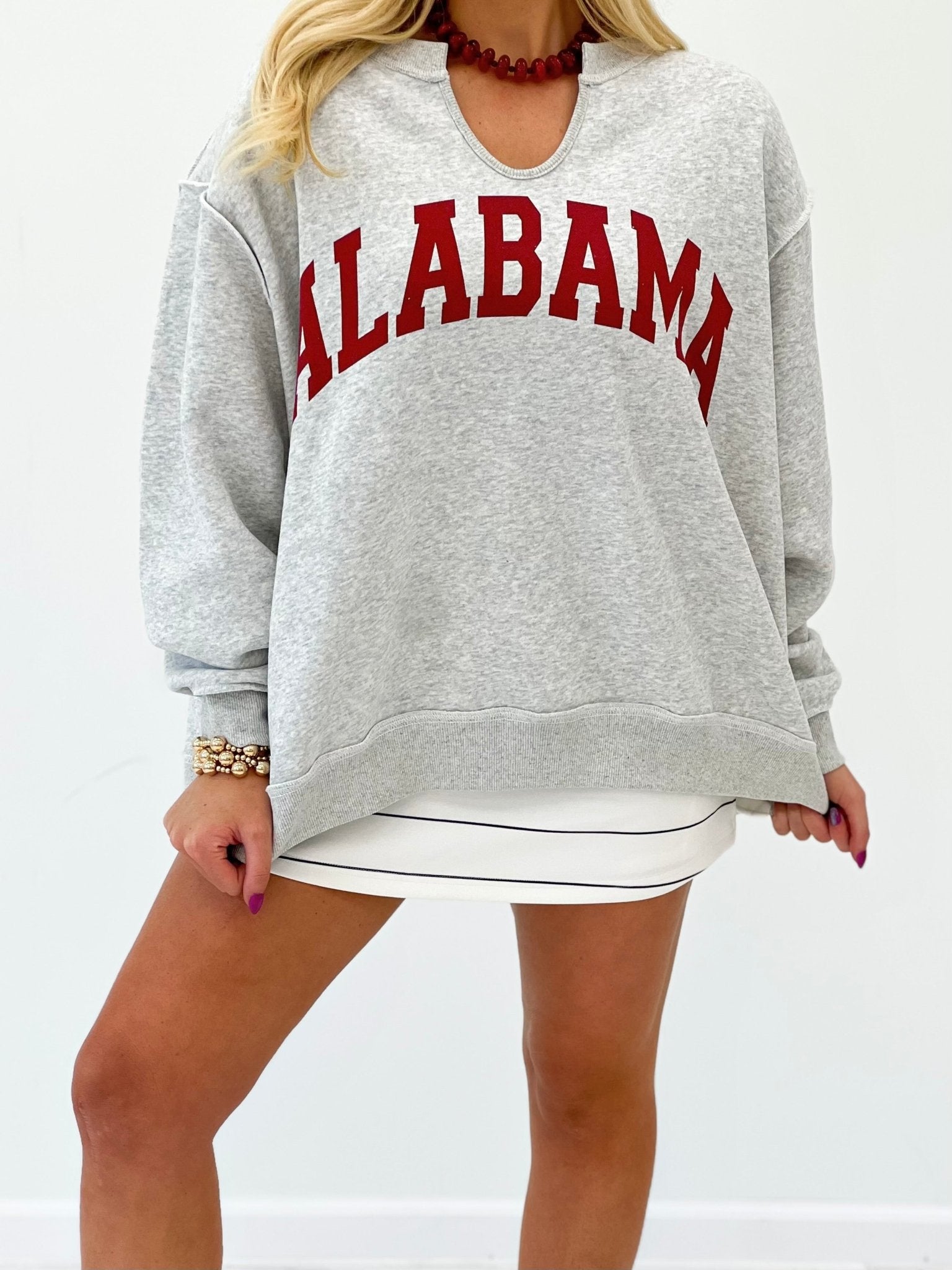 Slouchy heather grey Alabama sweatshirt with ribbed cuffs