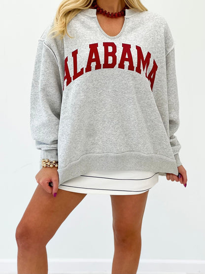 Slouchy heather grey Alabama sweatshirt with ribbed cuffs