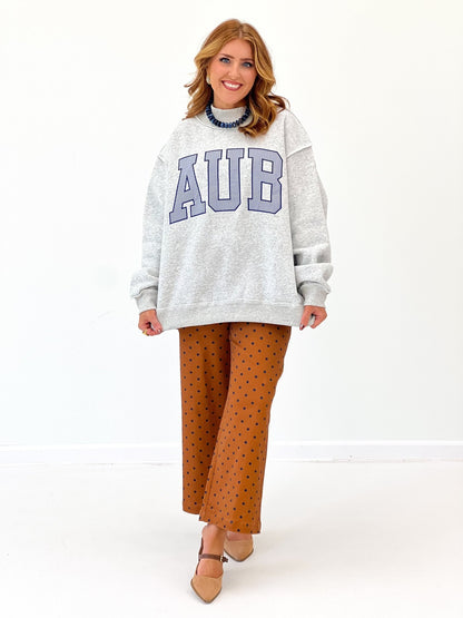 Heather grey mock neck sweatshirt with an Auburn graphic