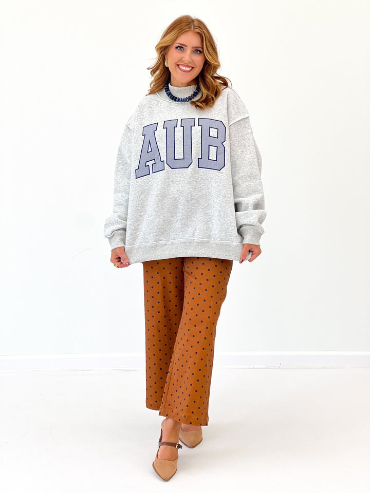 Heather grey mock neck sweatshirt with an Auburn graphic