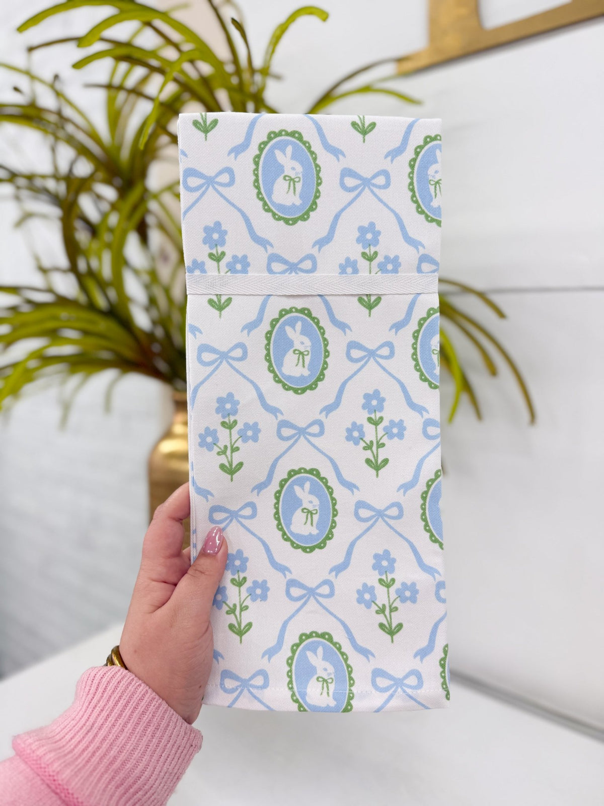 Bunnies and bows patterned kitchen towel