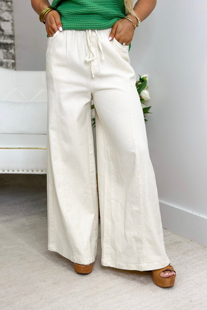 Butter cream mineral wash wide leg pants