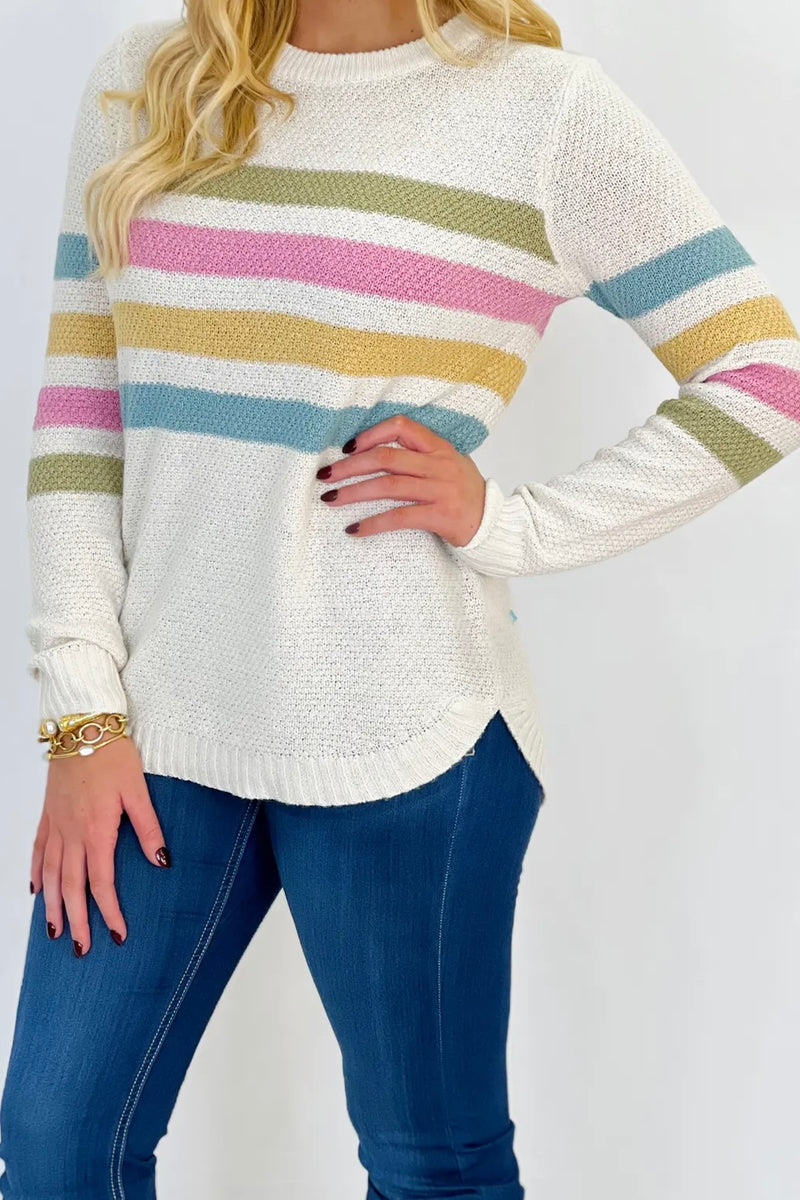 Ivory Textured Stripe Detail Sweater