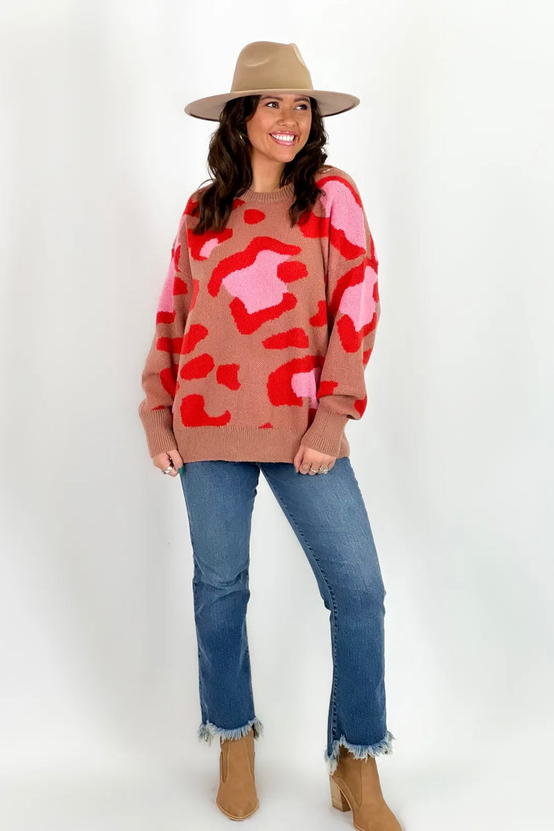 Mocha/Red Multi Leopard Sweater