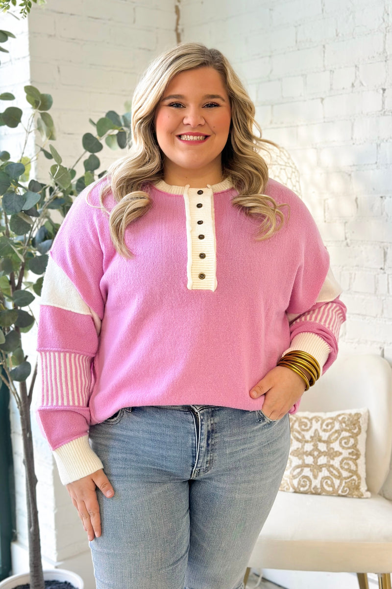 Cool Pink Oversized Button Up Sweater