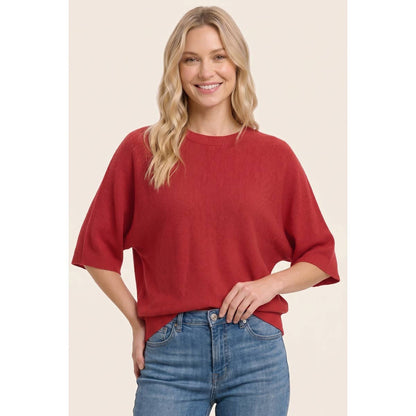 Staccato Elbow Sleeve Dolman Sweater in Red, side view