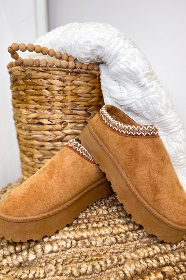 Tan Slip On Platform Slipper