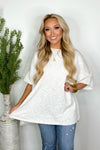 Off White Loose Fit Short Sleeve Knit Tunic Top