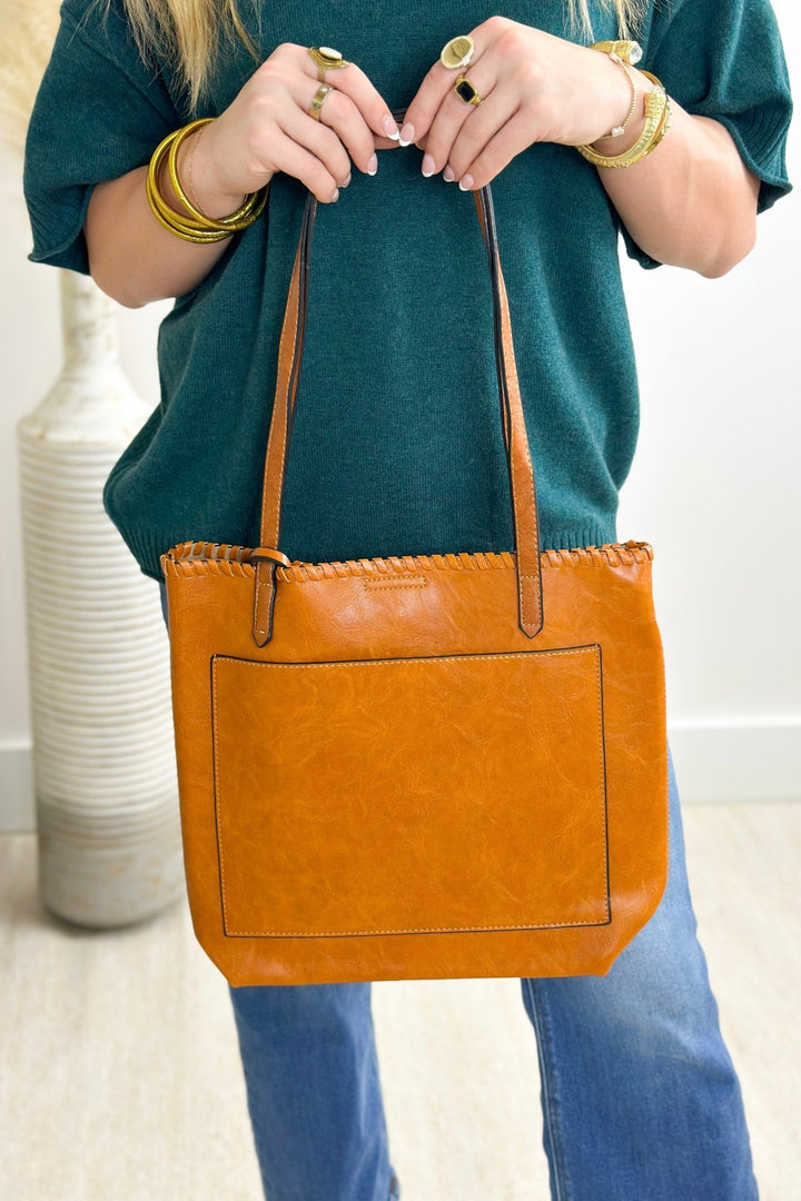 Camel 2 in 1 Leather Tote Hobo Bag - Lavish Boutique Accessories