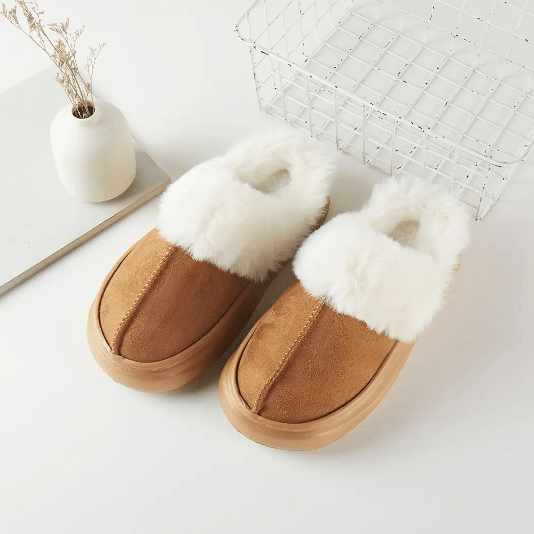 Camel Fluffy Faux Slippers - Lavish Boutique Accessories
