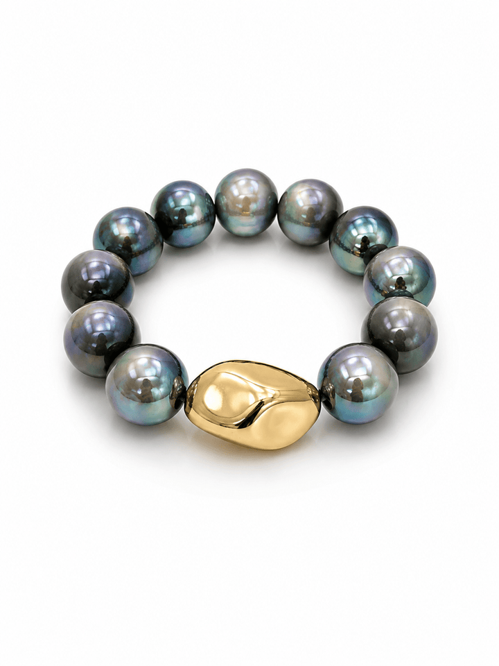 Grey candy bead bracelet with gold-tone accents