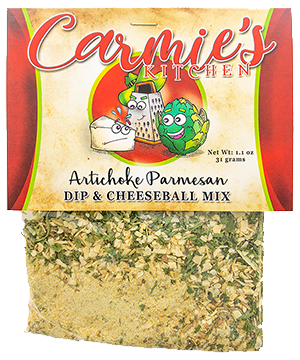 Carmie's Kitchen dip mix, prepared with sour cream or yogurt