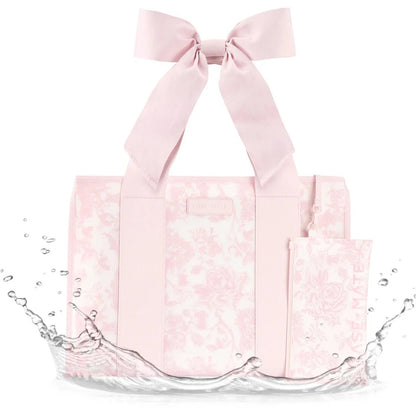 Rose pink jelly tote bag with a bow detail
