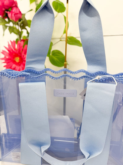 Carolina blue crocheted tote with a soft slouchy body