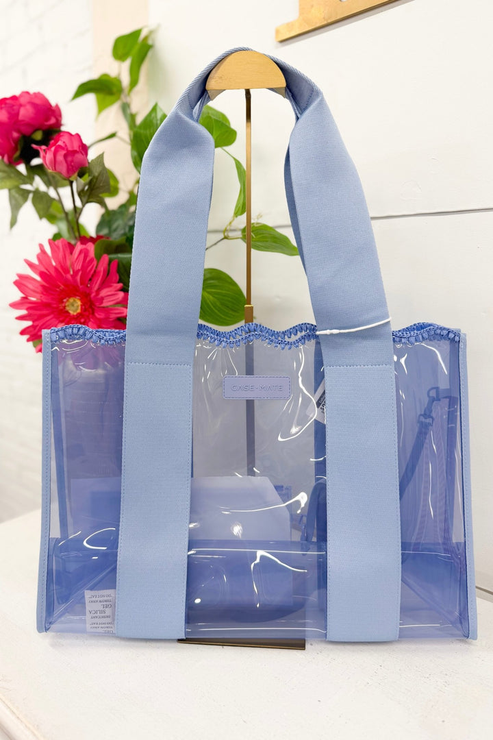 Carolina blue crochet tote bag with an open weave texture