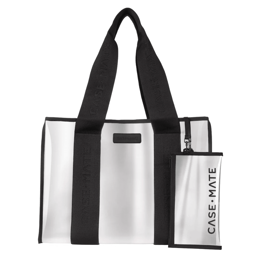 Silver chrome jelly tote bag with a glossy finish