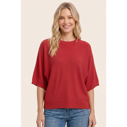 Staccato Elbow Sleeve Dolman Sweater in Red, front view