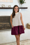 Burgundy Stripe Knit Woven Mini Dress