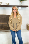 Taupe and Navy V-Neck Pocket Sweater